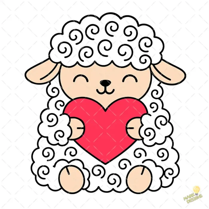 Vector Oveja de Pascua - Ilustración de Cordero Esponjoso para San Valentín