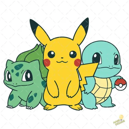 Vector Pokémon Pikachu, Bulbasaur y Squirtle - Vector para Sublimación