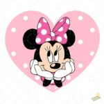 Vector de Minnie Mouse Pensativa con Moño Rosa de Puntos en Corazón