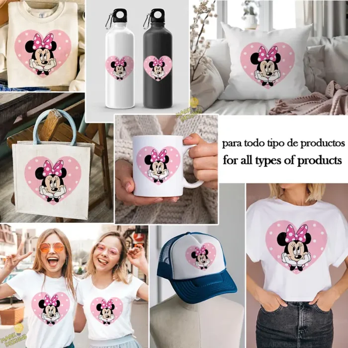 Vector de Minnie Mouse Pensativa con Moño Rosa de Puntos en Corazón - Image 3