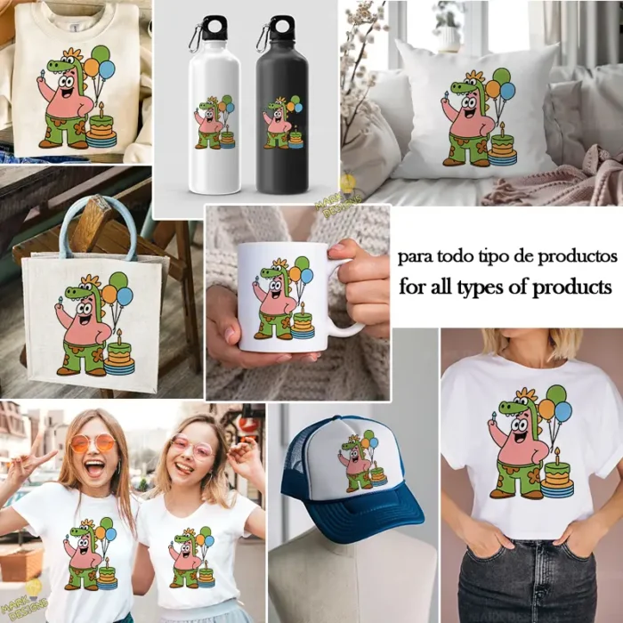 Vector de Patricio de Cumpleaños con Pijama de Dino y Globos