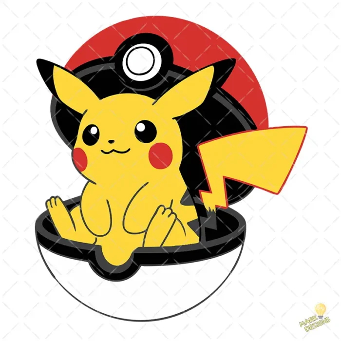 Vector de Pikachu Sentado en una Pokebola Abierta - para Sublimación