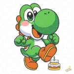 Yoshi Saltando de Alegría con Pastel de Cumpleaños - Vector Sublimación