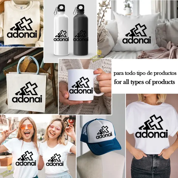 Adonai Estilo Adidas Vector Cruz Cristiano para sublimación