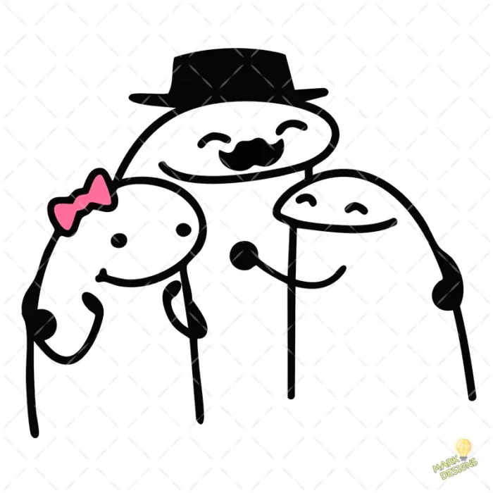 Flork Abuelo con Sombrero y sus dos Nietos Vector para Sublimar