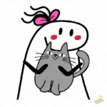 Flork Mujer con Moño Abrazando Gato Gris Vector para Sublimar