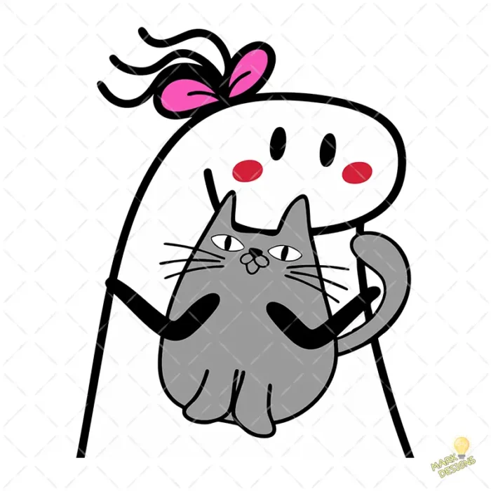 Flork Mujer con Moño Abrazando Gato Gris Vector para Sublimar