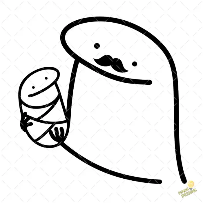 Flork Papá con Bigote y Bebé en Brazos Vector para Sublimar