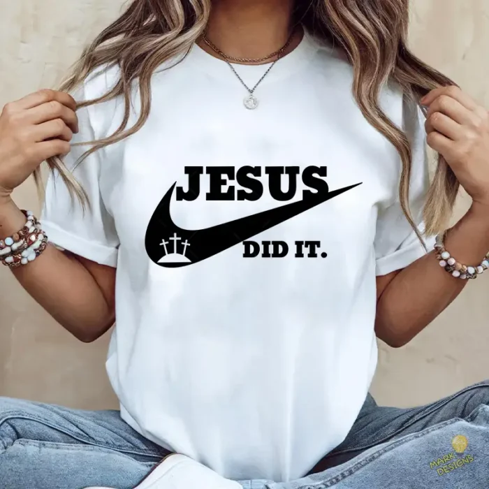 GRATIS Diseño Cristiano Nike Jesús Did It Vector PNG para Sublimación