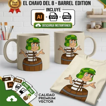 GRATIS Vector El Chavo en el Barril para Sublimación Editable