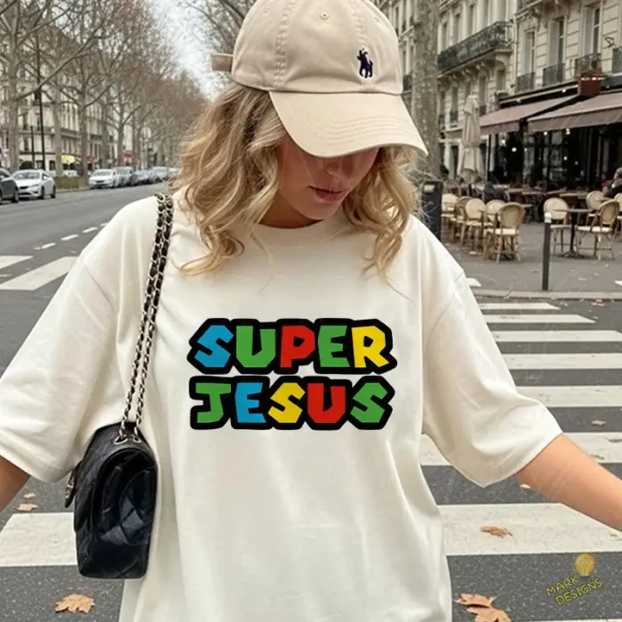 Gratis Vector Super Jesús Estilo Videojuego Retro Mario para Sublimación