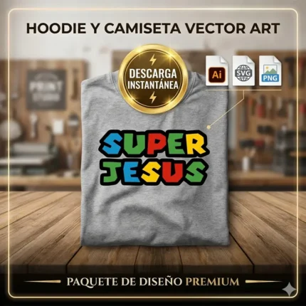 Gratis Vector Super Jesús Estilo Videojuego Retro Mario para Sublimación