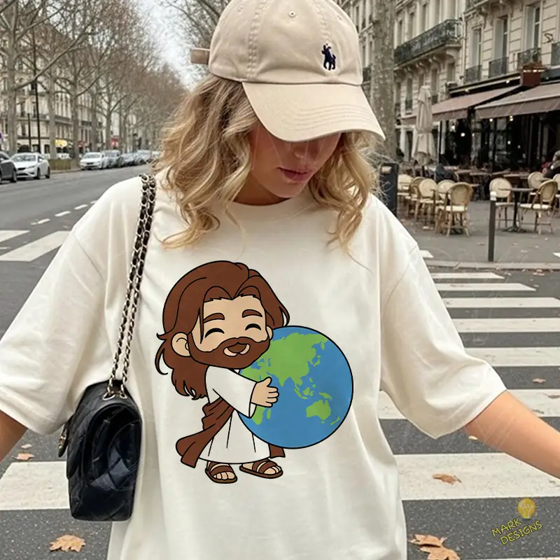 Jesús abrazando el Mundo Vector Kawaii para sublimación Jesús abrazando el Mundo Vector Kawaii para sublimación