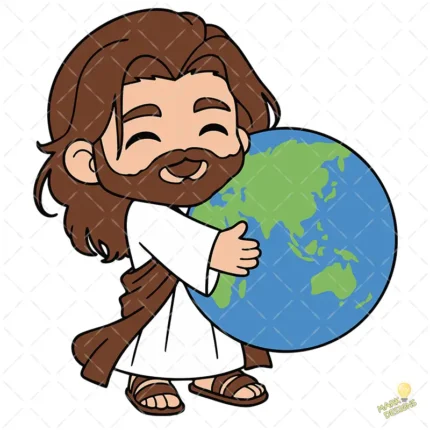 Jesús abrazando el Mundo Vector Kawaii para sublimación