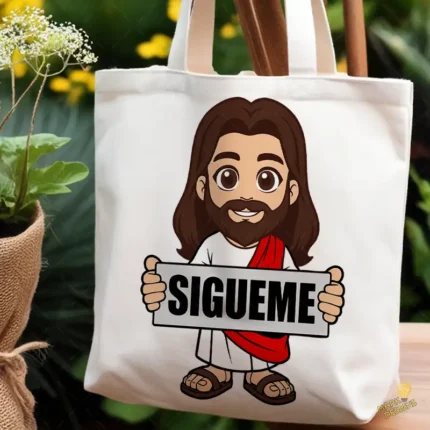 Jesús con Cartel Sígueme Vector Kawaii para sublimación