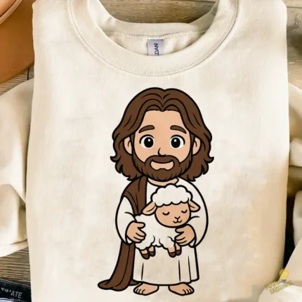 Jesús con Cordero Oveja Vector Infantil para Sublimación