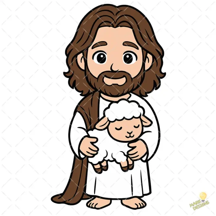 Jesús con Cordero Oveja Vector Infantil para Sublimación