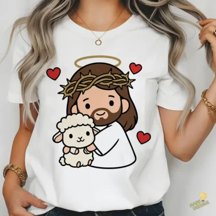 Jesús con Corona de Espinas y Oveja Vector para sublimación