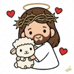 Jesús con Corona de Espinas y Oveja Vector para sublimación