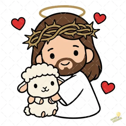 Jesús con Corona de Espinas y Oveja Vector para sublimación