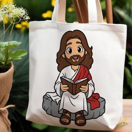 Jesús leyendo la Biblia Vector Kawaii para sublimación Infantil