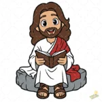 Jesús leyendo la Biblia Vector Kawaii para sublimación Infantil