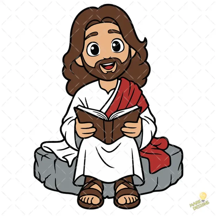 Jesús leyendo la Biblia Vector Kawaii para sublimación Infantil