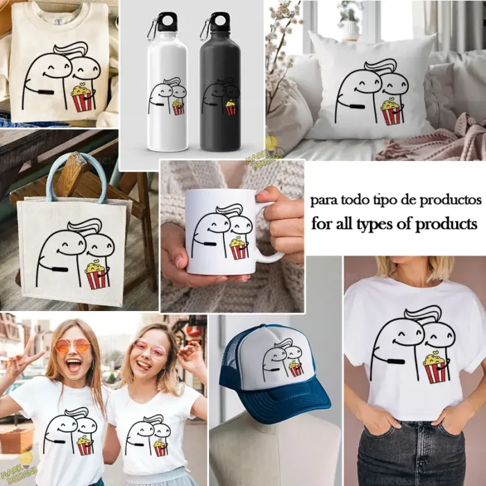 Pareja Flork Viendo Películas con Palomitas Vector para Sublimar