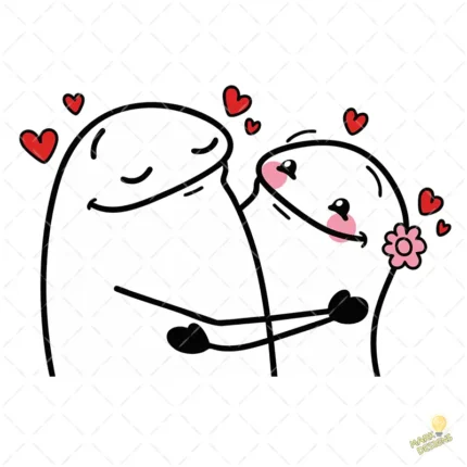 Pareja de Florks Abrazados con Corazones Vector para Sublimación