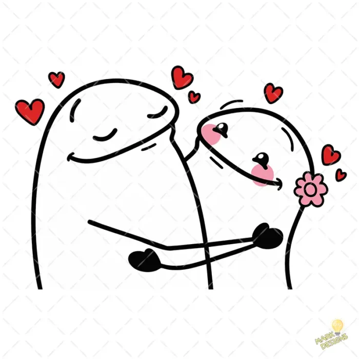 Pareja de Florks Abrazados con Corazones Vector para Sublimación