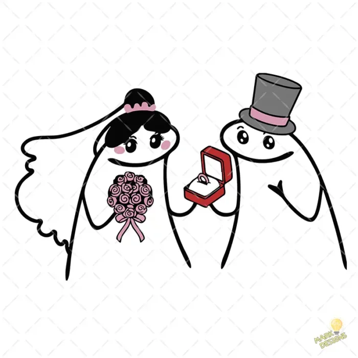 Personaje Flork Novios con Ramo y Anillo Diseño Vectorial Casamiento