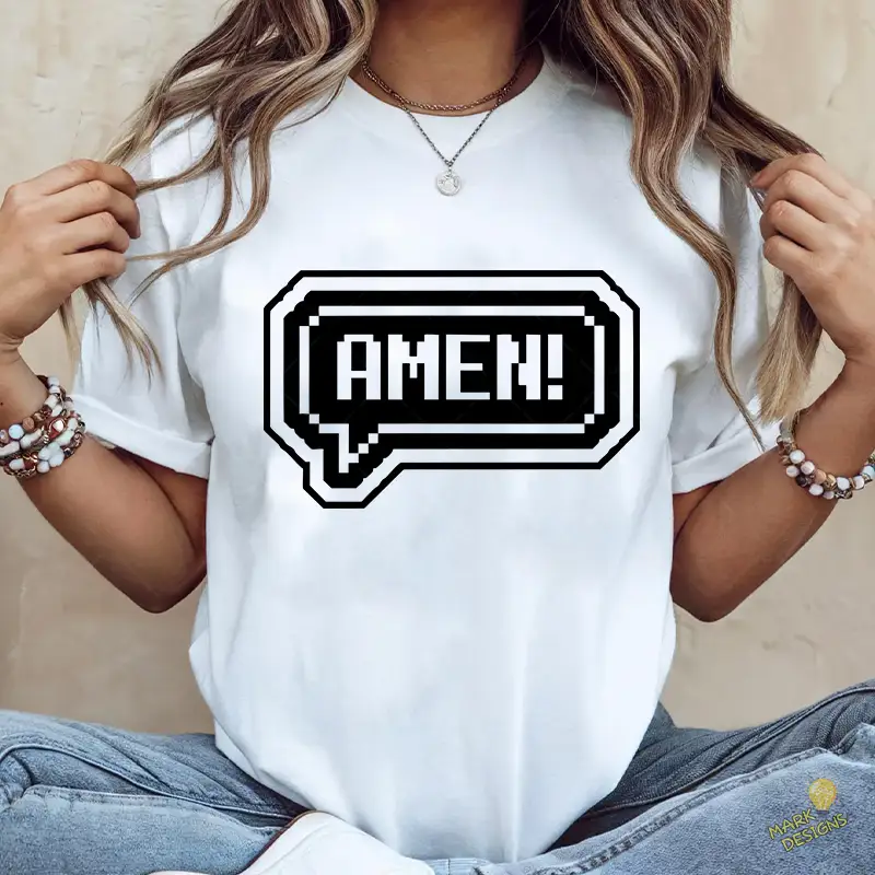 Vector Amén Estilo Pixel Art 8-Bit Retro Gamer para Sublimación Vector Amén Estilo Pixel Art 8-Bit Retro Gamer para Sublimación