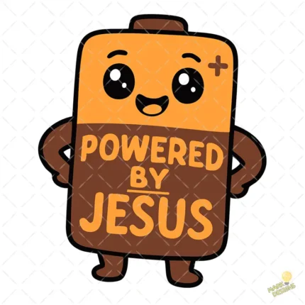 Vector Batería Pilas Kawaii Powered by Jesús para Sublimación y Stickers