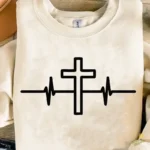 Vector Cruz Cristiana Latido del Corazón Life Pulse para Sublimación