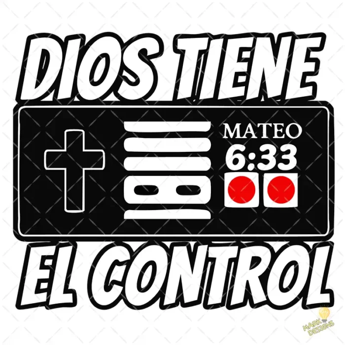 Vector Dios Tiene el Control Estilo Control Retro Gamer Mateo 6:33