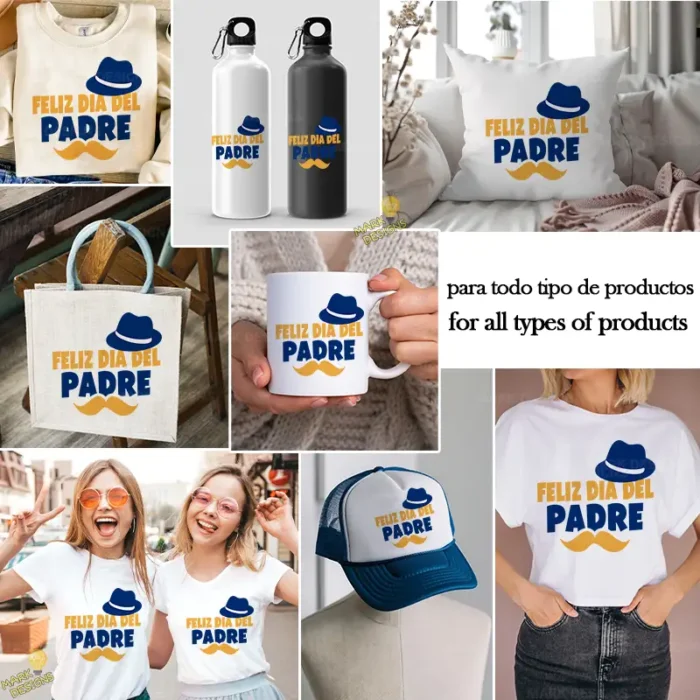 Vector Feliz Día del Padre Sombrero y Bigote para Sublimación
