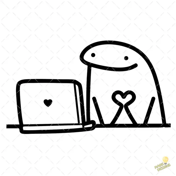 Vector Flork Laptop con Corazón Diseño para Sublimación Amor Online