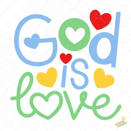 Vector God is Love Diseño Infantil Corazones Pastel para Sublimación