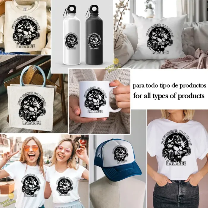 Vector Gorila Gym Stay Focused Be A Beast para Sublimación y Estampados