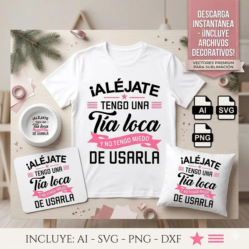 Vector Gratis Aléjate Tengo una Tía Loca Diseño para Sublimación1 Vector Gratis Aléjate Tengo una Tía Loca Diseño para Sublimación