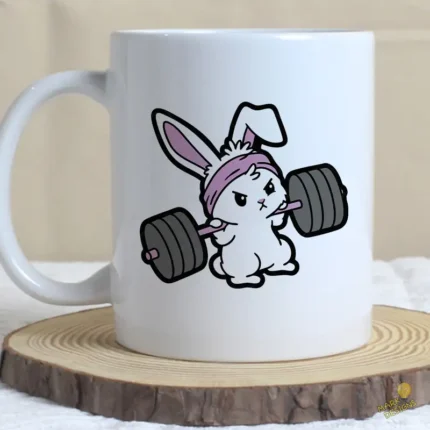 Vector Gratis Conejo Gym Pesas Diseño Cute para Sublimación y Tazas