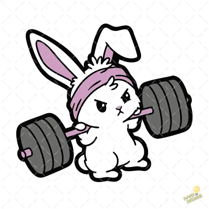 Vector Gratis Conejo Gym Pesas Diseño Cute para Sublimación y Tazas