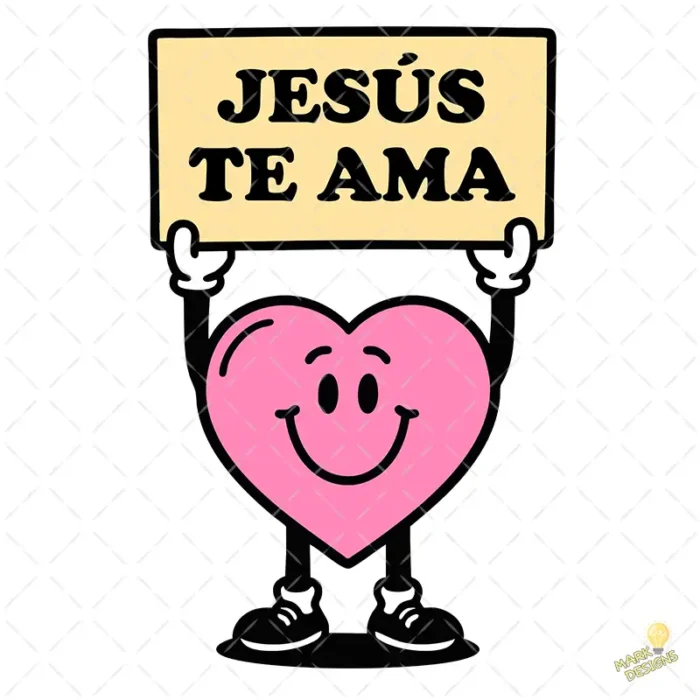 Vector Jesús Te Ama Estilo Retro Cartoon Corazón para Sublimación - Image 3