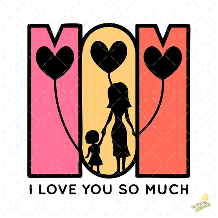 Vector MOM Ilustración Madre e Hija Corazones para Sublimación