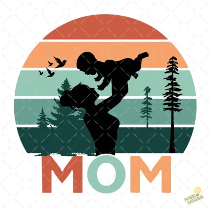 Vector Madre e Hijo Atardecer Retro para Sublimación y Regalos Mom