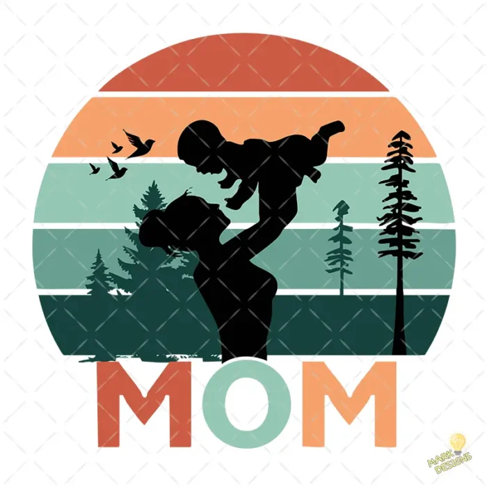 Vector Madre e Hijo Atardecer Retro para Sublimación y Regalos Mom