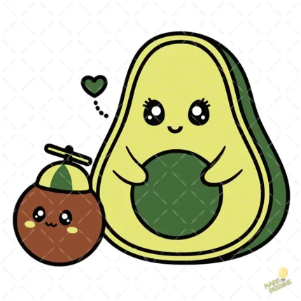 Vector Mamá Aguacate e Hijo Kawaii Diseño para Sublimación