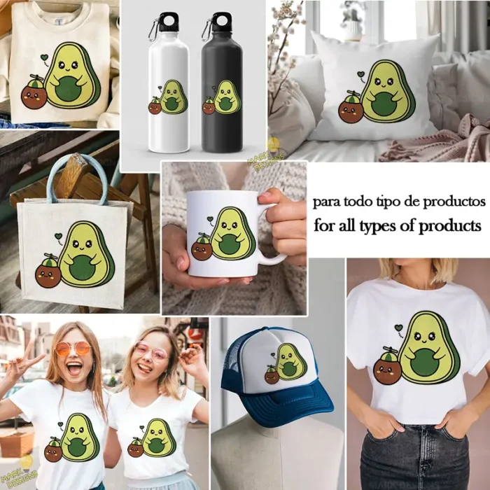 Vector Mamá Aguacate e Hijo Kawaii Diseño para Sublimación