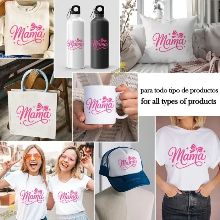 Vector Mamá Estilo Coquette con Lazo y Brillos para Sublimación