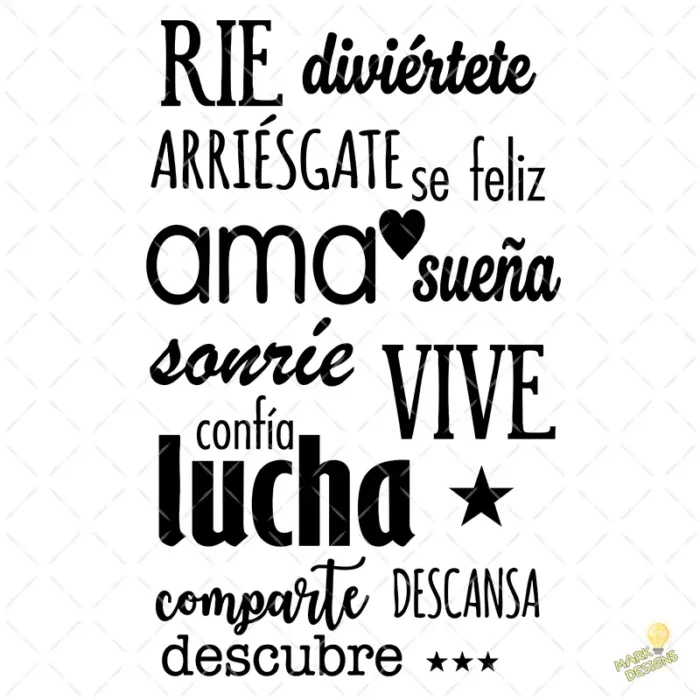 Vector Palabras Motivadoras Ríe Ama Vive Lucha para Sublimación